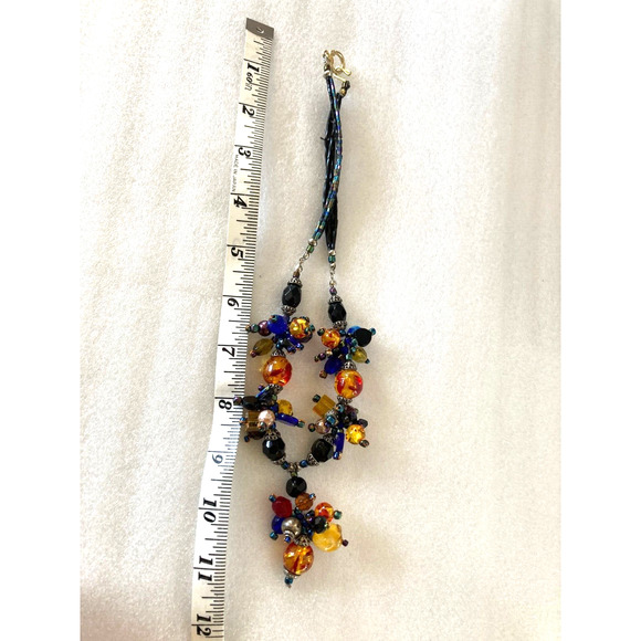 Amber Cobalt AB Black Faceted Star Art Necklace Cluster Beads 17" Gorgeous - Picture 7 of 7